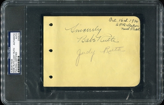 Babe Ruth Autographed Cut Encapsulated with Rare Daughters Signature (PSA/DNA)